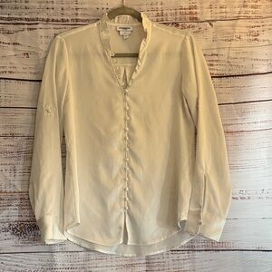 Express Cream Ruffle Button-Up Shirt